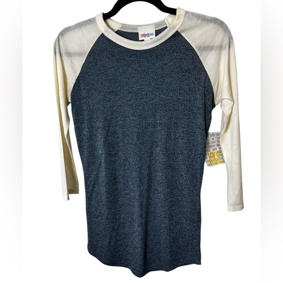 LuLaRoe Tops - NWT LuLaRoe Raglan Baseball Tee Women’s XXS Blue Cream 3/4 Sleeve Casual Top